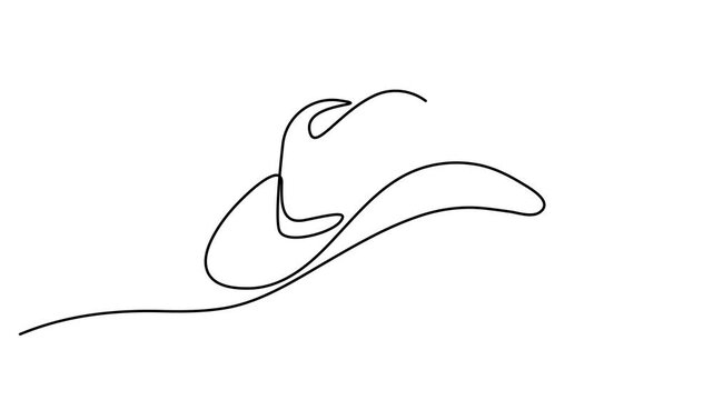 Abstract Hat with Large Brim, Wide-brimmed Cowboy hat. Self drawing animation one continuous line draw. Wide-brimmed hat with stitching details. Full length single line art 4K animation video