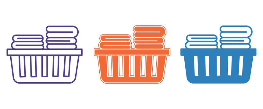 laundry baskets holding neatly stacked folded linens and towels