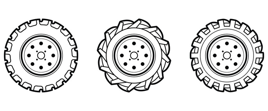  tractor wheel and tire outline vector