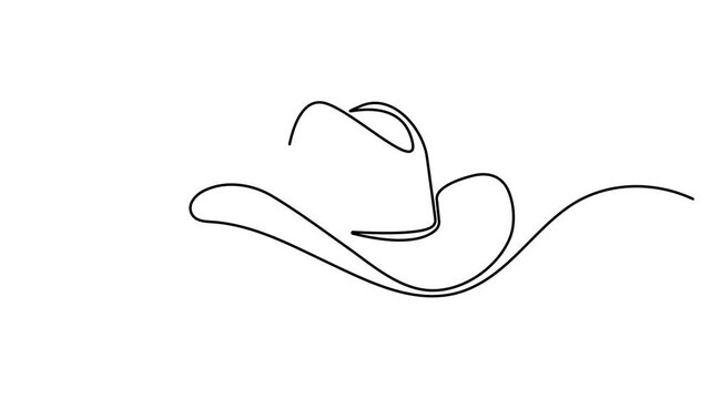 Abstract Hat with Large Brim, Wide-brimmed Cowboy hat. Self drawing animation one continuous line draw. Wide-brimmed hat with stitching details. Full length single line art 4K animation video