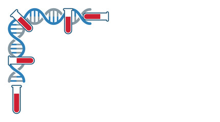 Obraz premium Tuberculosis Genetic Research: DNA Helix with Blood Sample Test Tubes, Illustrating Medical Diagnostics in a Clean Flat Vector Style on White Background with Copy Space.