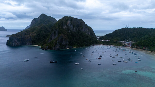 Philippines Drone Aerial View. Corong Corong Beach. Palawan Tropical Landscape. El Nido, Palawan, Philippines. Southeast Asia.