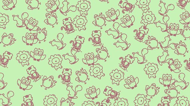 Doodle animal pattern cute cartoon seamless background kids ideal for children's design, textiles, invitations, or digital projects.
