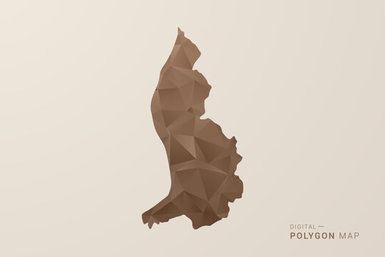 Liechtenstein Map - Polygon Style Vector Illustration in Brown Gradient, Low Poly Geometric Design, Isolated on Beige Background for Infographics and Decoration.