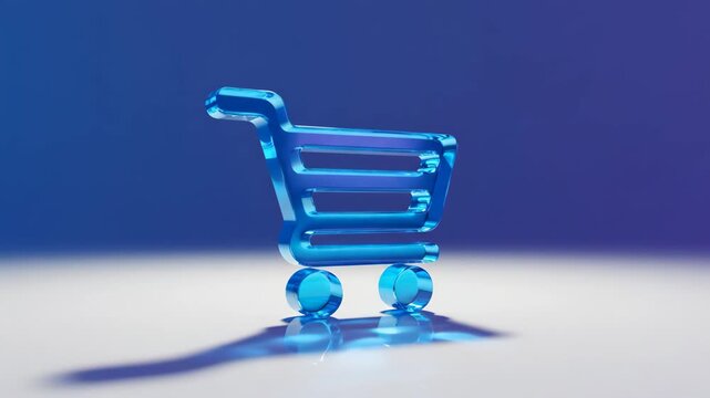 3d rendered shopping cart icon animation for ecommerce and retail businesses with blue color scheme and elegant design