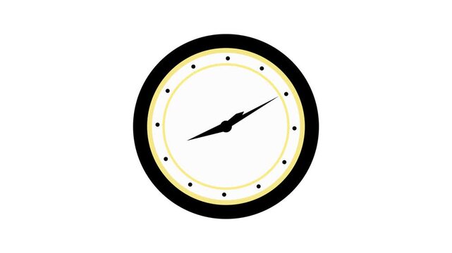 A simple analog clock with a black bezel and yellow accents showing the time at approximately on a white background. Elegant black-bezeled clock with yellow accents, displaying approximate time
