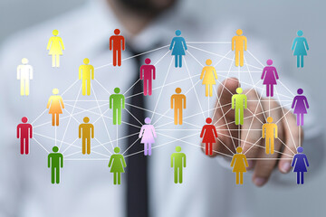 Abstract conceptual image depicting a network of people connected representing community collaboration and teamwork. Great for busine