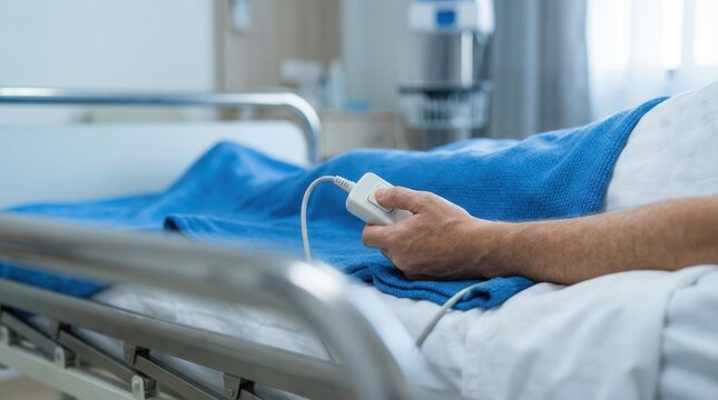 Healthcare Concept With Patient Holding Nurse Call Button