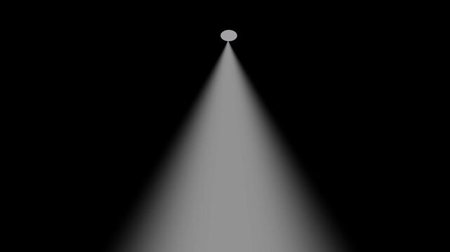 Spotlight shining brightly in dark space with focused beam of light, Spotlight Beam from Top Center Downwards light effect , Dynamic light rays motion graphics.