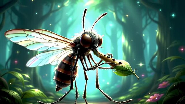 Whimsical Forest Insect Carrying a Glowing Seed - Fantasy Illustration for Children s Books Games and Creative Projects
