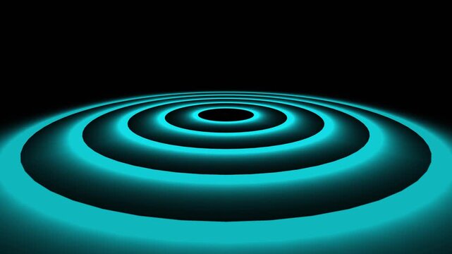 Neon dwarf star emitting gravitational waves in space, Abstract blue digital vortex with luminous particles and circular waves representing technology and modern design.