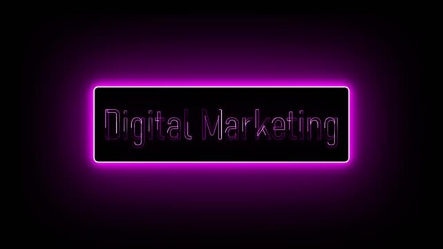 Digital Marketing glitch pixel retro text animation promotion discount suitable for online promotions, special offers and digital marketing content, Neon glowing text icon on the black background.