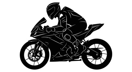 Silhouette of a motorcycle racer leaning into a turn showcasing speed and dynamic movement high quality © AvenLys20