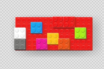 Realistic colored plastik constructor parts isolated on transparent background. Play and build concept. Vector illustration © boxerx