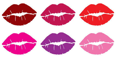 Different Women Lipstick Prints Vector &ndash; Red & Pink Lips Set for Love, Beauty, and Cosmetic Design