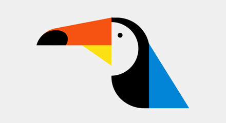 Minimalist Stylized Toucan Bird Illustration with Bright Beak, Tropical Wildlife Art in Bright Studio Background © IMRONI
