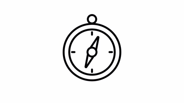 Compass Icon, Minimalist Outline, Seamless Loop Animation, 4K Transparent Background