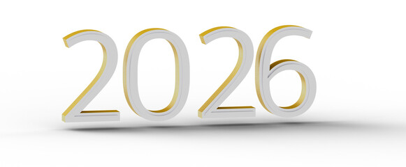 3D render of the year 2026 in gold and white on a white background, perfect for new year greetings, announcements and fu © vegefox.com