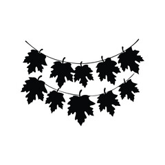 Obraz premium thanksgiving leaves garland silhouette vector illustration, Elegant autumn leaves hanging on a string silhouette vector illustration design