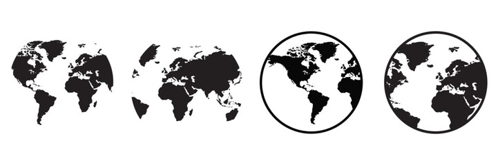 Earth Globe Icon Set &ndash; World Map, Planet Earth and Global Line & Flat Vector Symbols for Web and 
International Design