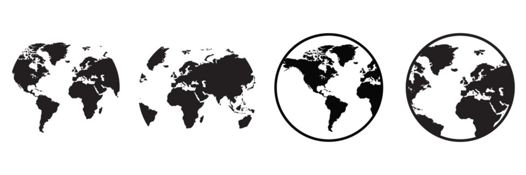 Earth Globe Icon Set &ndash; World Map, Planet Earth and Global Line & Flat Vector Symbols for Web and 
International Design