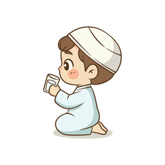 Muslim boy sitting and drinking a glass of water during Suhoor
