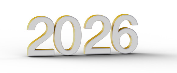3D rendering of the year 2026. Perfect for new year greetings, future concepts, and business forecasts. A clean, modern © vegefox.com