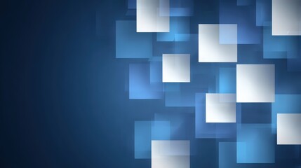 Obraz premium Geometric Composition: An abstract arrangement of blue and gray squares on a gradient backdrop, creating a sense of depth and modernity, ideal for digital design and tech-related projects.