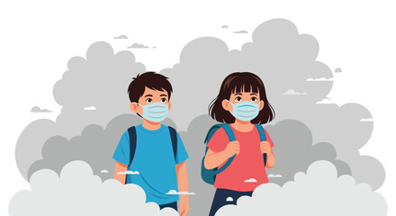 Fototapeta premium Children wearing face masks for protection from air pollution