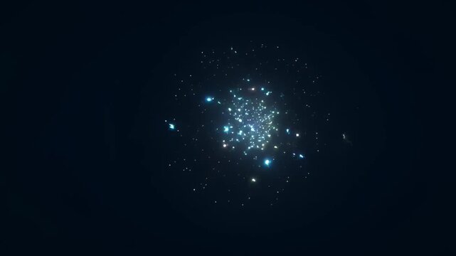Glowing Particles Floating in Dark Space with Orbit Camera Movement in 4K