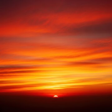 A breathtaking, vibrant sky painted in fiery hues of orange, red, and gold, as the sun dips below the distant horizon, breathtaking, orange, dusk