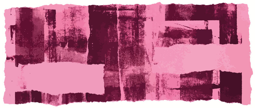 Punk pink risograph print texture background with text template. Hand drawn urban street art texture background. Halftone overlay effect. Analog linocut print. Stencil ink roller vector bg.

