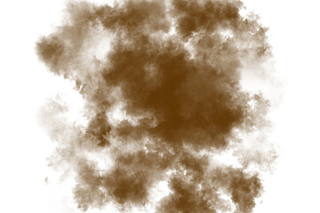 Brown smoke plume isolated on white background.