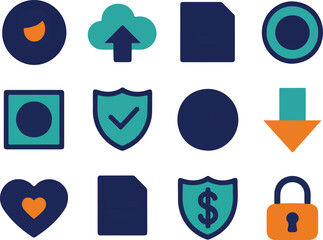 Data Security and Cloud Services Flat Icon Set  User Profiles and Financial Tools © MSTZOWRON