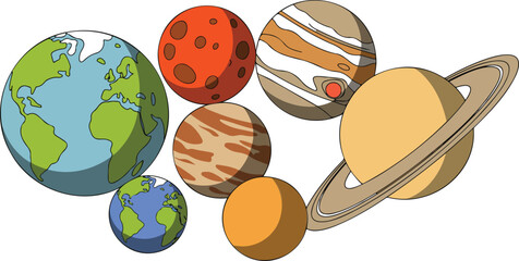 Cartoon solar system planets collection including Earth, Saturn, and other planets vector illustration for astronomy education design set © Creative Rayhan