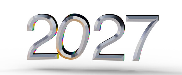 Bold 2027 metallic text rendered on a white background, representing the future, new beginnings,...