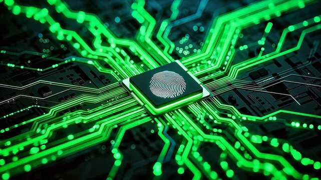 Fingerprint on a glowing microchip