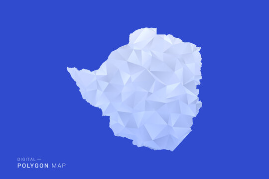 Zimbabwe Map - Polygon Style Vector Illustration in Blue and White Gradient, Low Poly Geometric Design, Isolated on Solid Background for Infographics and Digital Use.