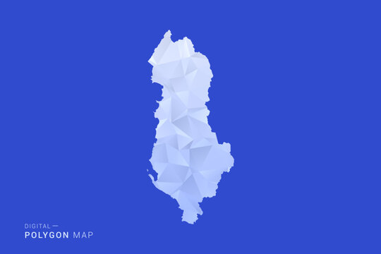 Albania Map - Polygon Style Vector Illustration in Blue and White Gradient, Low Poly Geometric Design, Isolated on Solid Background for Infographics and Digital Use.