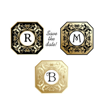 Luxury vintage floral gold page decoration or header set
