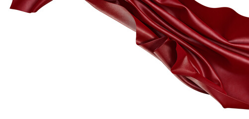 Elegant red satin fabric in motion, perfect for fashion, design, and artistic projects. Isolated on...