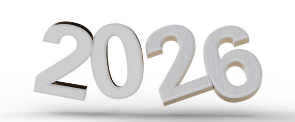 3D render of the year 2026 in a clean white textured design, ideal for new year celebrations, future projections and mor © vegefox.com