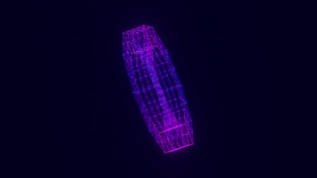 Rotating digital tube with data points. Holographic object technology animation. Futuristic AI vision analysis. Cyberspace research background
