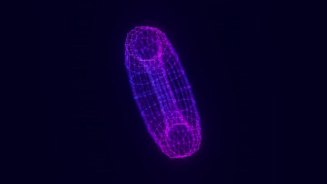 Rotating digital torus with data points. Holographic object technology animation. Futuristic AI vision analysis. Cyberspace research background