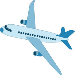 Blue and light blue airplane with two engines flying in the sky © Frd Art