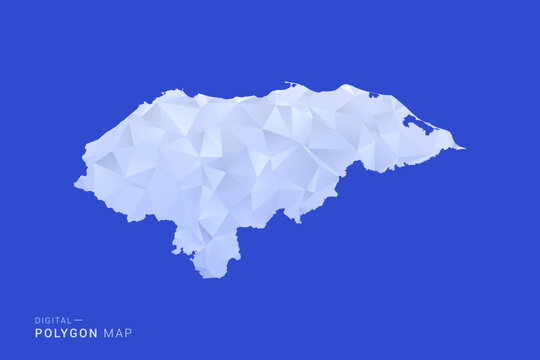 Honduras Map - Polygon Style Vector Illustration in Blue and White Gradient, Low Poly Geometric Design, Isolated on Solid Background for Infographics and Digital Use.