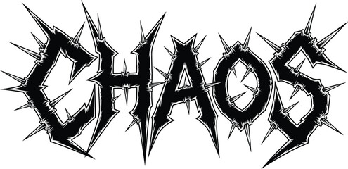 Chaos Typography Vector Illustration with Spiked Grunge Lettering, Aggressive Black Metal Style Text Design Element © Sanjida