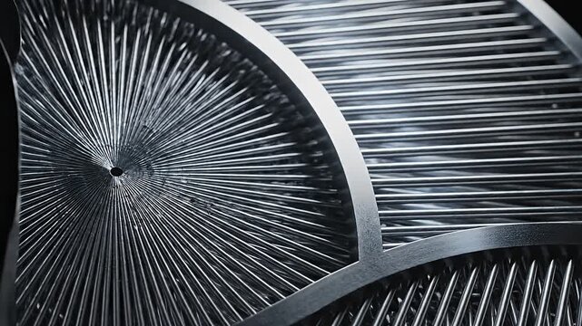 Abstract shiny metal grid with radial and linear elements