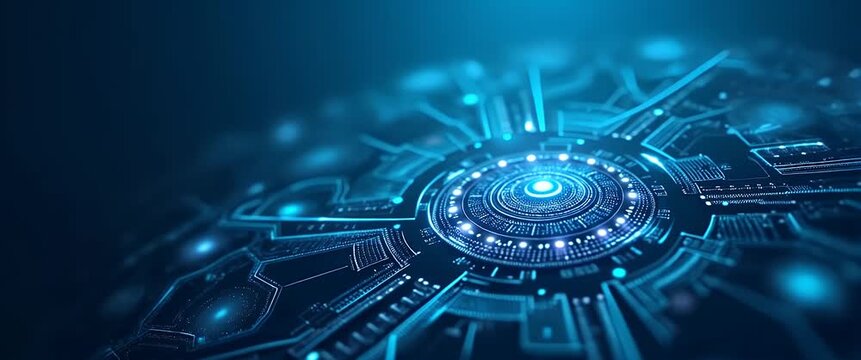 Cinematic close-up of a glowing digital circuit board, lights flickering gently, as the camera pans slowly across high-tech components, highlighting innovation and technology advancement.