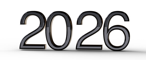 Bold black 2026 text with a glossy finish stands out against a clean white backdrop, symbolizing the upcoming year and c © vegefox.com